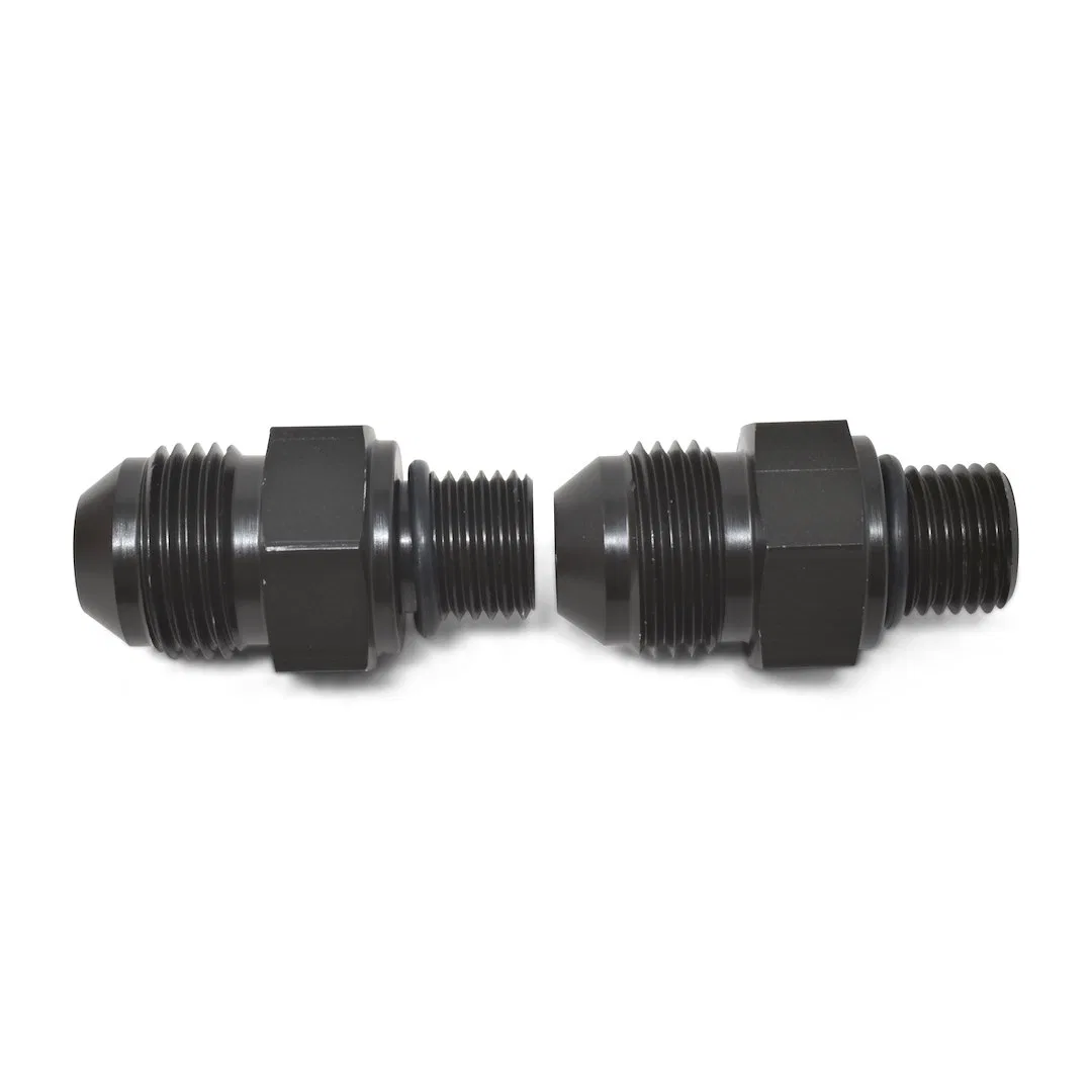 640520 – RUSSELL/EDEL Adapter Fitting, -6 AN Male Thread To 1/4 Inch NPSM Thread Anodized Black Aluminum Set of 2